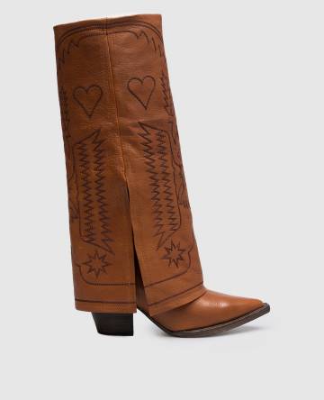 Коричневые кожаные казаки