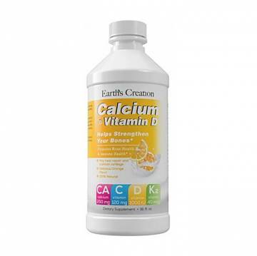 Кальций и витамин Д3 + С + К2 Earths Creation Calcium + Vitamin D3 + С + К2 со вкусом апельсина, в жидкости, 473 мл
