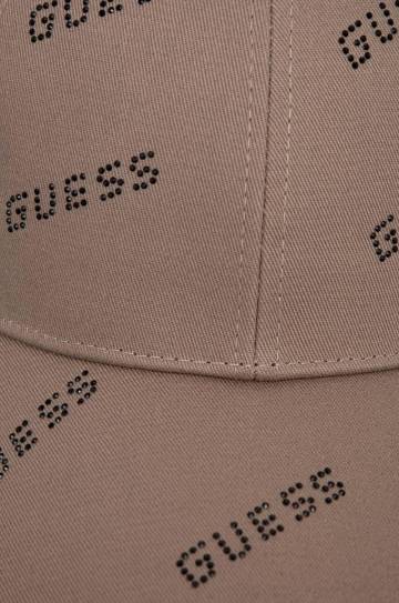 Хлопковая кепка Guess цвет коричневый с аппликацией Хлопковая кепка Guess цвет коричневый с аппликацией