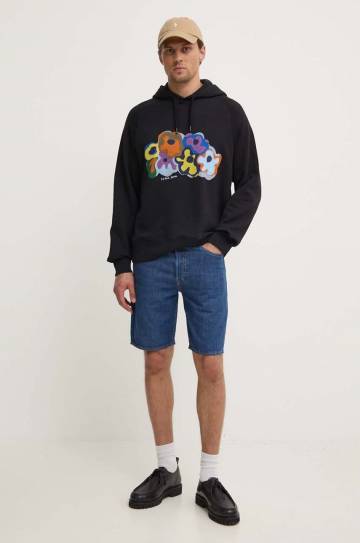 Хлопковая кофта PS Paul Smith мужская цвет чёрный с капюшоном с принтом M2R.960X.NP4642 Хлопковая кофта PS Paul Smith мужская цвет чёрный с капюшоном с принтом M2R.960X.NP4642