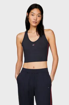Женский темно-синий спортивный топ FITTED SPLIT TAPE 2-IN-1 TANK Синий M Tommy Hilfiger S10S101713
