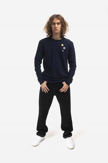 Хлопковый лонгслив Wood Wood Mel цвет синий с аппликацией 10235402.2323.NAVY-NAVY Хлопковый лонгслив Wood Wood Mel цвет синий с аппликацией 10235402.2323.NAVY-NAVY