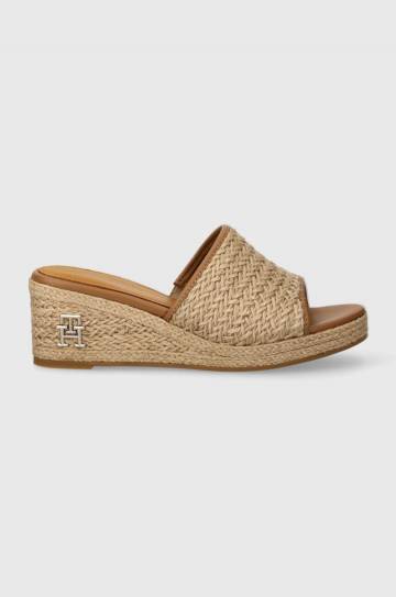 Шлепанцы Tommy Hilfiger TH ROPE WEDGE SANDAL женские цвет бежевый на платформе FW0FW07927 Шлепанцы Tommy Hilfiger TH ROPE WEDGE SANDAL женские цвет бежевый на платформе FW0FW07927