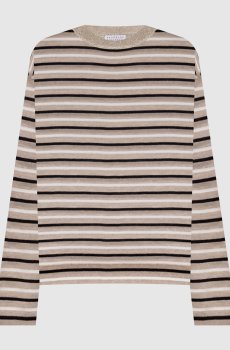 Бежевый джемпер с леном в полоску