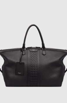 Черная кожаная дорожная сумка с логотипом