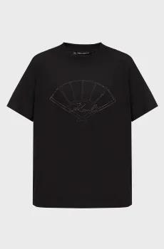 Женская черная футболка FAN RHINESTONE T-SHIRT Черный M Karl Lagerfeld 246W1702