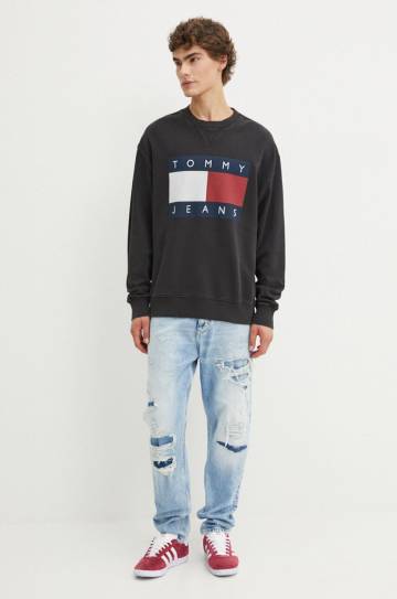 Хлопковая кофта Tommy Jeans мужская цвет серый с принтом DM0DM19222 Хлопковая кофта Tommy Jeans мужская цвет серый с принтом DM0DM19222