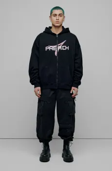 Мужское черное худи Blurry Zip H GOTS Черный L Preach 206266
