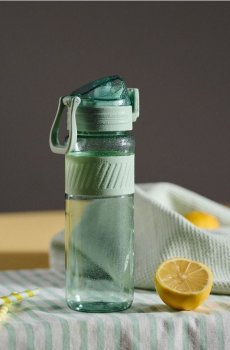 Пляшка для води з мірною шкалою та ручкою - бірюзовий
