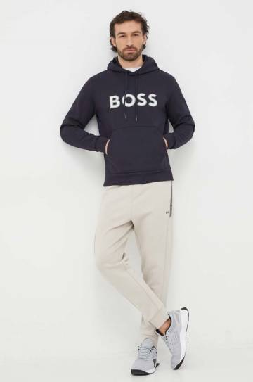 Кофта Boss Green мужская цвет синий с капюшоном с принтом Кофта Boss Green мужская цвет синий с капюшоном с принтом
