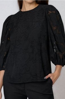 Блузка з обємними рукавами - чорний
