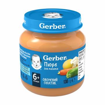 Детское овощное пюре Gerber Овощной салатик, с 6 месяцев, 130 г Детское овощное пюре Gerber Овощной салатик, с 6 месяцев, 130 г