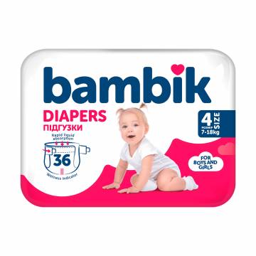 Підгузки Bambik Medium розмір 4 (7-18 кг), 36 шт Підгузки Bambik Medium розмір 4 (7-18 кг), 36 шт