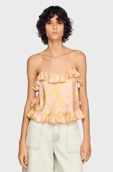 Женский бежевый топ с узором Бежевый XS Sandro SFPTO00924_Pink - Green