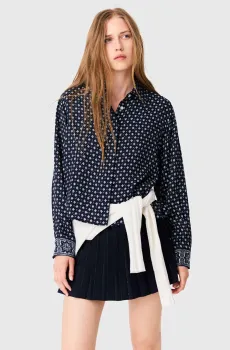 Женская темно-синяя рубашка с узором Синий 36 MAJE MFPCM00788_Navy loungewear