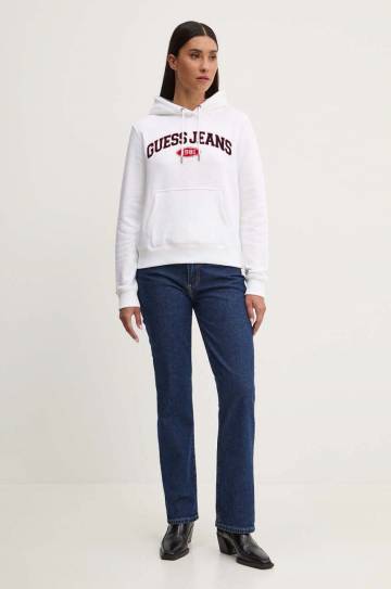 Кофта Guess Jeans женская цвет белый с капюшоном с аппликацией W4YQ09 KC811 Кофта Guess Jeans женская цвет белый с капюшоном с аппликацией W4YQ09 KC811