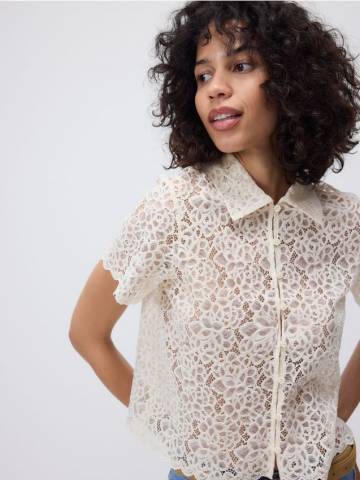 Reserved - Мереживна сорочка - кремовий - 385FH-01X