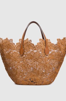 Коричневая сумка-тоут в цветочный узор с рафией