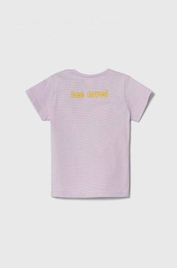 Детская хлопковая футболка United Colors of Benetton цвет фиолетовый узорный Детская хлопковая футболка United Colors of Benetton цвет фиолетовый узорный