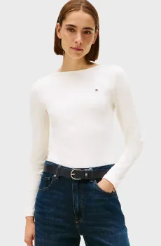 Женский белый джемпер SLIM 5X2 RIB BOAT-NK Белый S Tommy Hilfiger WW0WW47309