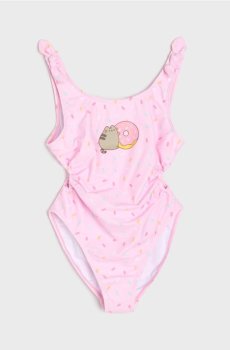 Суцільний купальник з боковим збиранням Pusheen the Cat - пастельний рожевий