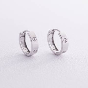 Серьги - кольца "Love" в белом золоте с07679 Серьги - кольца "Love" в белом золоте с07679
