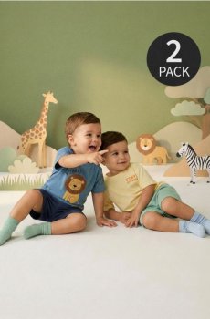 Бавовняні футболки з принтом лева 2 pack - світло-жовтий