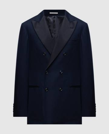 Синий двубортный пиджак из кашемира