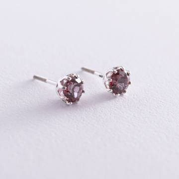 Серебряные серьги - пусеты (синт. кварц) 122823 Серебряные серьги - пусеты (синт. кварц) 122823