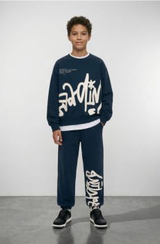 Світшот crewneck loose з принтом - темно-синій
