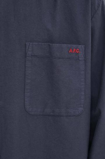 Хлопковая рубашка A.P.C. Chemise Mateo Logo мужская цвет синий relaxed воротник button-down COHAH.H12599 Хлопковая рубашка A.P.C. Chemise Mateo Logo мужская цвет синий relaxed воротник button-down COHAH.H12599