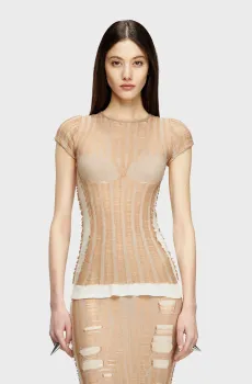 Женская бежевая футболка M-CALAI-SS MAGLIA Бежевый XS Diesel A19219 0BJBI