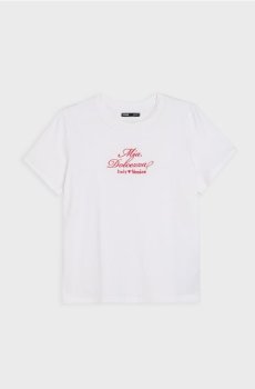 Бавовняна футболка з вишитим написом - кремовий