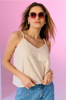 Мереживний топ на тонких бретелях - нюдовий