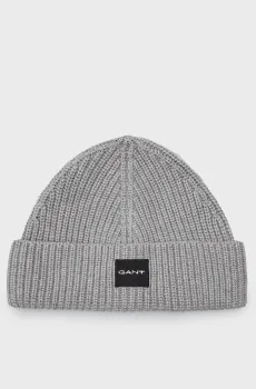 Мужская серая шапка COTTON RIB KNIT BEANIE Серый ONESIZE Gant 9910022