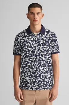 Мужское темно-синее поло с узором FLORAL PRINT SS PIQUE Синий M Gant 2022125