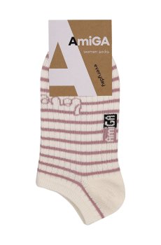 Носки женские AmiGA спортивные, в рубчик, лиловый Love, размер 23-25