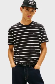 Мужская черная футболка в полоску REG STRIPE SS Разноцветный L Tommy Jeans DM0DM22544