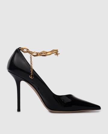 Черные кожаные лакированные лодочки Diamond Talura с цепочкой Черные кожаные лакированные лодочки Diamond Talura с цепочкой