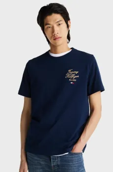 Мужская темно-синяя футболка SCRIPT HILFIGER STACK TEE Синий L Tommy Hilfiger MW0MW38334