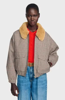 Женская куртка в клетку Разноцветный 40 Sandro SFPOU00819_Brown