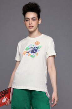 New Balance Brand Logo & Floral Printed Pure Cotton T-shirt