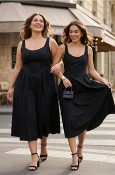 Бавовняна сукня міді на бретелях зі зборками - чорний