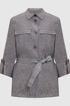 Серая рубашка из льна с поясом