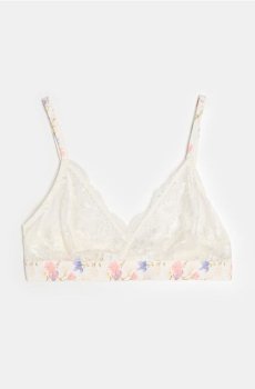 Мякий бюстгальтер з мереживом і квітковим принтом - кремовий
