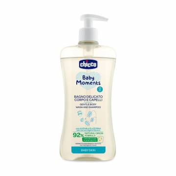 Детский шампунь-гель 2 в 1 для волос и тела Chicco Baby Moments Без слез, 500 мл Детский шампунь-гель 2 в 1 для волос и тела Chicco Baby Moments Без слез, 500 мл