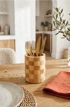 Бамбуковий кухонний органайзер у шаховому візерунку - бежевий