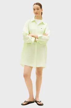 Женское салатовое льняное платье в полоску SHIRT Салатовый M Tommy Jeans DW0DW22344