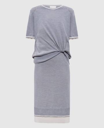 Серое платье двойной конструкции из шерсти