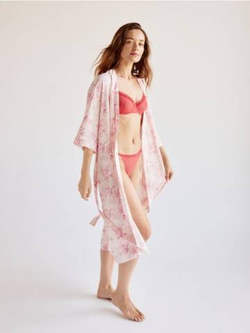 Reserved - Халат із візерунком із віскози - пастельний рожевий - 108EY-03X
